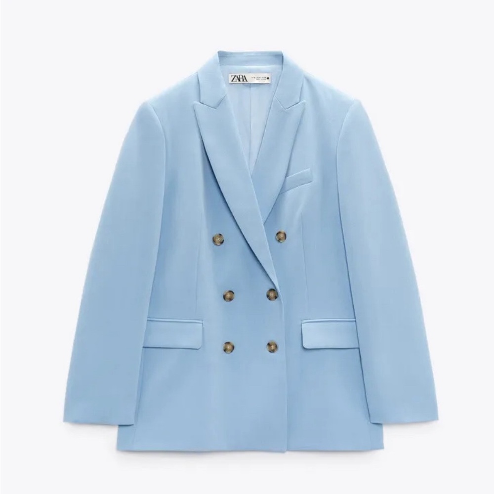 NWT Zara Sky Blue Double Breasted Fully Lined Blazer - Picture 3 of 16